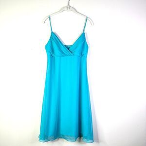 Onyx Nite Dress Women 10 Blue Turquoise Midi Chiffon Sheer Babydoll Y2K Elegant